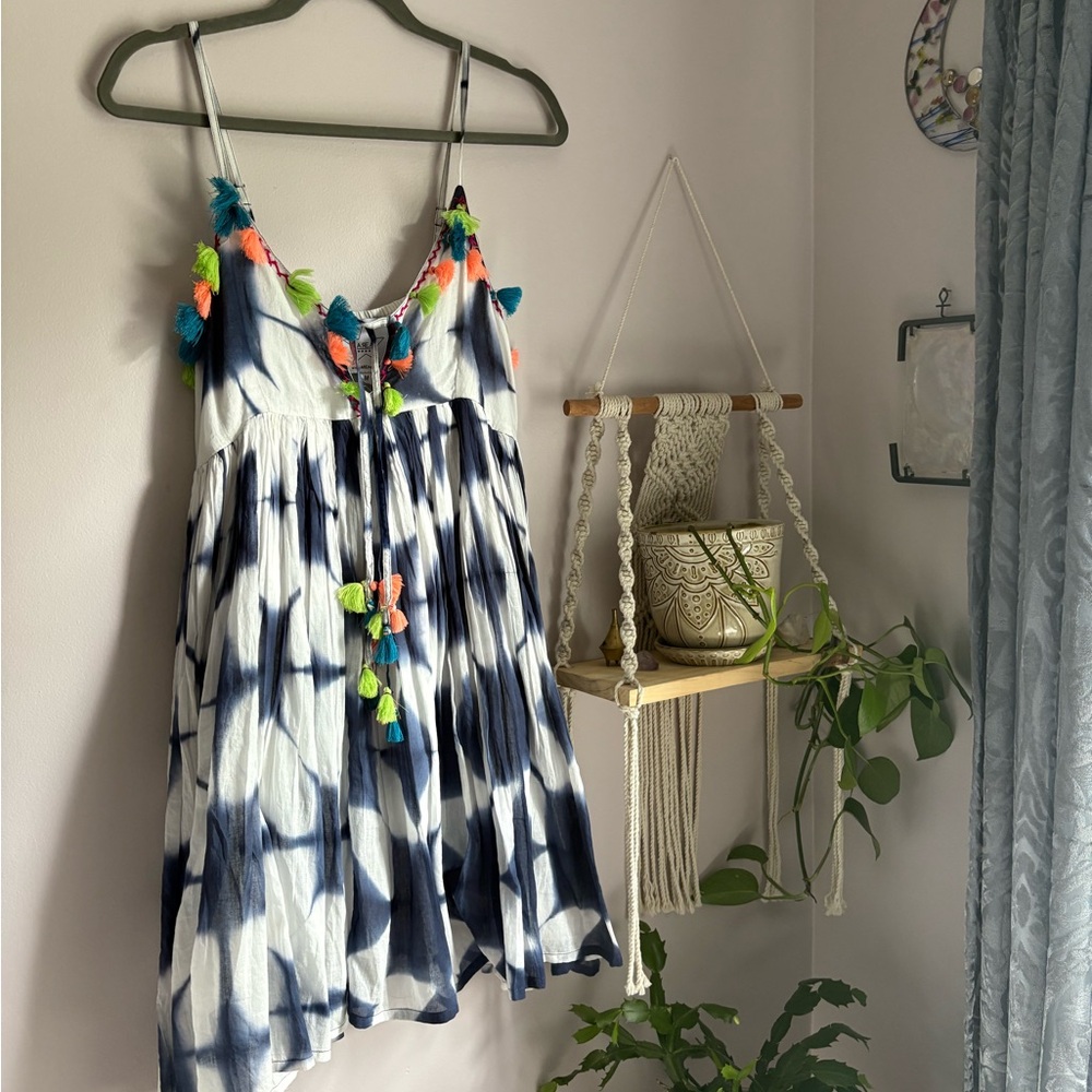 AREA Tie-Dye Dress with Colorful Tassels